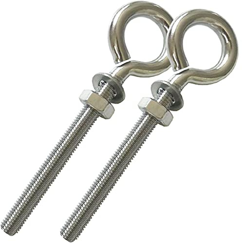 AIVOOF Hammock Hooks, 2Pack M10 Stainless Steel Heavy Duty Screw Eyes Bolt Eyebolt Eyelet Screws with Washer and Nuts for Yoga Hammock Swing Chair Indoor Outdoor, Long Shank