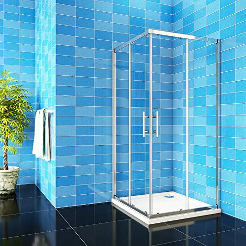 Aica Sanitär Duschkabine Eckeinstieg 90x70x185cm Duschabtrennung Schiebetür Echtglas Duschtür 6mm glas Höhe 185cm