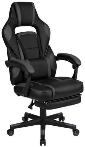 Flash Furniture X40 Gaming Chair Racing Ergonomic Computer Chair with Fully Reclining Back/Arms, Slide-Out Footrest, Massaging Lumbar - Black/Gray