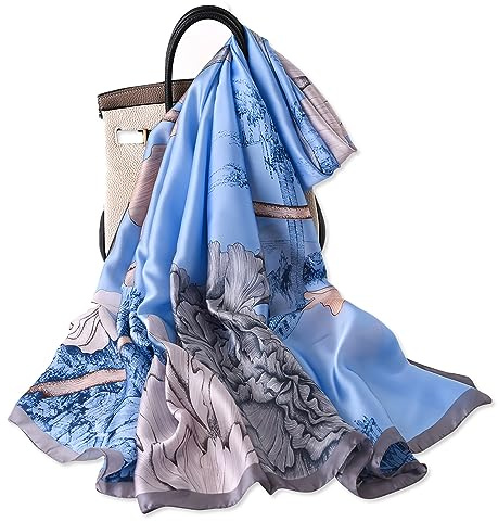 LumiSyne Sciarpa Di Seta Donna Modello Di Dipinti Vintage Girasole Floreale Stile Etnico Sciarpa Lunga Grande Scialle Abito Da Spiaggia Protezione Solare Stole Per Tutte Le Stagioni