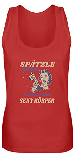 Spätzle avec sauce – Proverbes souabes – Cadeaux de souabe – Débardeur pour femme, rouge, XL