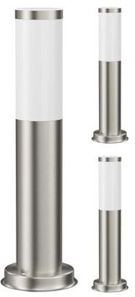 ledscom.de 3 Stück Wegelicht/Pollerleuchte PORU für außen, IP44, 39 cm, edelstahl, 1x E27 max. 40W