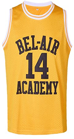 CAIYOO #14 The Fresh Prince of Bel Air Academy Basketball Trikot für Herren 90er Jahre Hip Hop Kleidung für Party, gelb, L