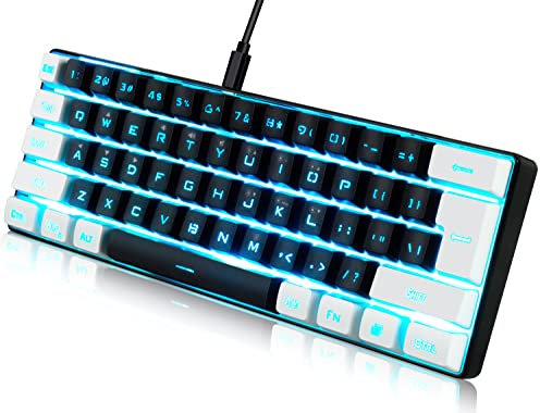 abucow Gaming Keyboard Minimalist Portable Wired Ultra-Compact Mini Imitation 61 Keys RGB Backlit Keyboard (Black-White)