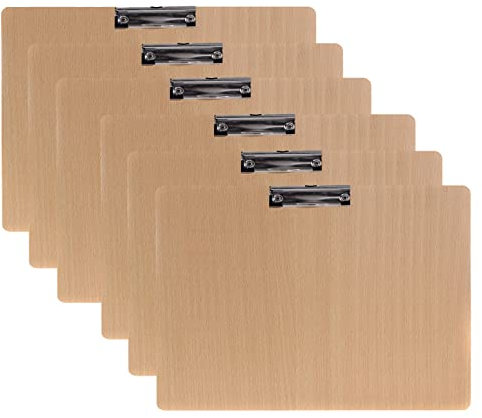 6 Pièces En Bois Porte-bloc A3 paysage avec Pince, très épais 4mm, Clip Planches pour Papier d'écriture Memo des Dossiers, Planchettes à Pince Idéal pour le Travail Quotidien, Lot de 6, TKD8009-A3-6X