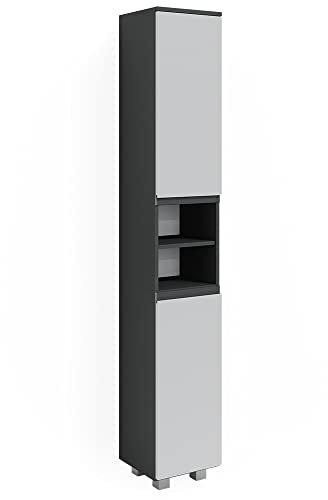 Vicco Badschrank Weiß J-Shape 30x190x30 cm - Wäscheschrank, Viel Stauraum von Oben bis unten – ideal für Handtücher & Pflegeprodukte