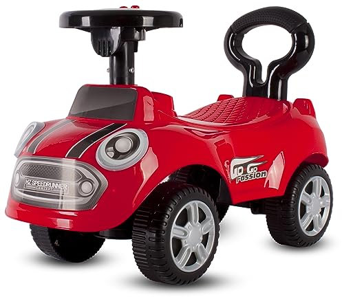 Sun Baby Rutschauto ab 1 Jahr, Lauflernwagen, Kinderauto Indoor, Rutschfahrzeug mit Klängen (Rot)