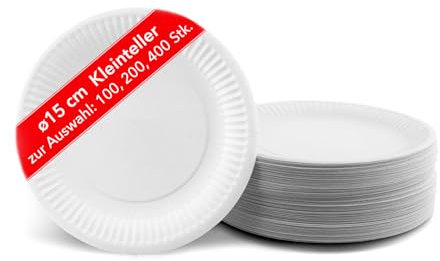 Vivopack® Platos de papel pequeños de 15 cm, redondos, 100 unidades, color blanco, compostables, diseño robusto, fibra fresca, ideal para cumpleaños, camping y fiestas, vajilla desechable, platos