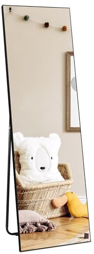 HORLIMER Ganzkörperspiegel Schwarz 150x41cm – Flexibler Standspiegel & Wandspiegel, Klare Sicht, Sicherheitsglas – Perfekt für Schlafzimmer & Ankleidezimmer