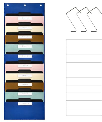 BOHEMIABY Hanging Wall Document Organiser, Colorful Over Door Magazine Holder with 10 Large Pockets for School Home Office, Foldable Folder Holder for Paper,Document,Mails,Books,Archives