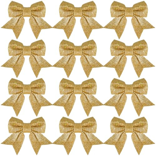 12 pcs Lazos para árbol de Navidad,Moños Navideños para Árbol,Lazos Grandes para Árbol de Navidad,Lazo de Navidad,15 x 12cm Decoración Navidad Adornos Navideños