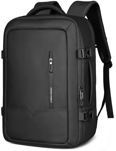 hk 180° öppning handbagage ryggsäck män kvinnor, 45 x 30 x 20 cm stor reseryggsäck, stänksäker resväska, 17,3-tums laptopryggsäck, torr och våt separation– svart