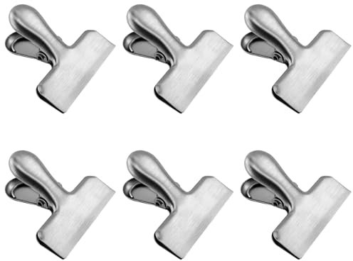 Lot de 6 clips de fermeture en métal - 55 mm - En acier inoxydable - Pour la maison, la cuisine, l'école et le bureau - Argenté