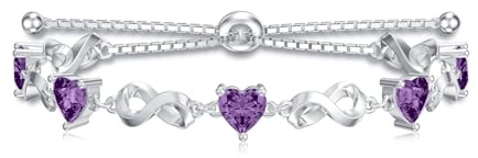 LELOUCHY oändlighetssymbol och hjärtform födelsesten tennisarmband 925 sterlingsilver ädelsten justerbart armband smycken presenter för kvinnor, Cubic Zirconia