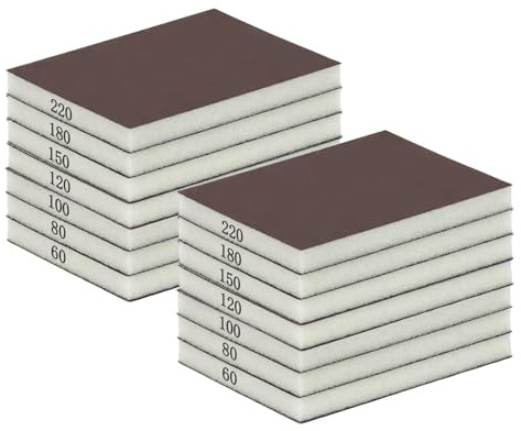 14 Pièces Cale à Poncer Papier Poncage Éponge de Ponçage 60/80/100/120/150/180/220 Lavable Réutilisable pour Bois Poncer Polir