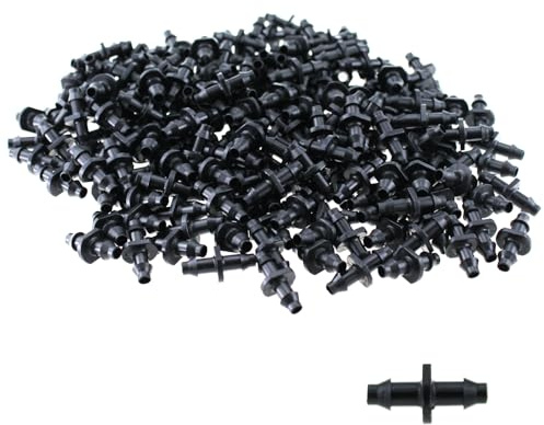 TAODAN 200PCS 1/4 Inch Black Plastic Drip Fitting Tubing Straight Coupling Barb Connectors Automatic Watering Hose Accessories for Flower Beds and Vegetable Garden