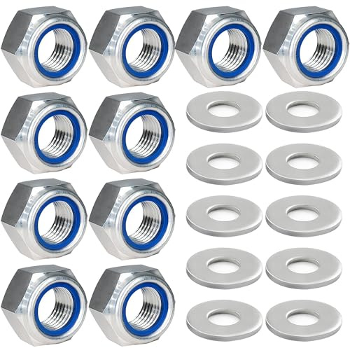 Dadi M10, DIN985, 20 pezzi, standard A2 V2A, set di dadi autobloccanti con 10 dadi M10 in acciaio inox e 10 rondelle M10 in acciaio inox, dadi esagonali