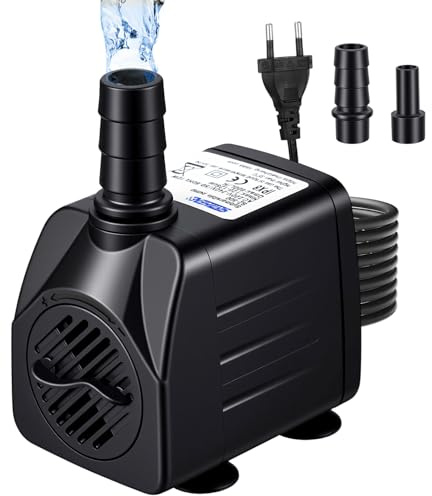 heuchaey Mini vattenpump, ultramyst akvariepump, 600L/H 10 W, dränkbar pump med 2 munstycken, sugkoppar på botten, för akvarier, damm, trädgård, statyer, fontän, hydrokultur, brunn