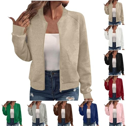 Bomber Jacket Women UK Oversized Textured Lightweight Zip Up Jackets Casual Stand Collar Full Zipper Coats Ladies Autumn Baseball Outerwear Top