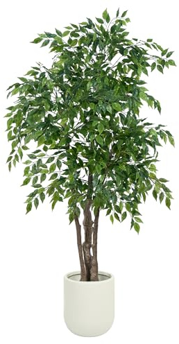 Árbol de Ficus Artificial 1,7m con Maceta Blanca | Plantas Falsas Altas, Arboles Artificiales Interior, Decoración Interior del Hogar, Para Sala de Estar, Oficina o Decoración