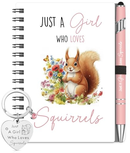 BBTO 3 Pièces Set Cadeau Écureuil pour Amoureux des Animaux avec Carnet, Stylo à Bille et Porte-Clés Kit de Papeterie Mignon pour Femme Anniversaire Noël Cadeau de Remerciement