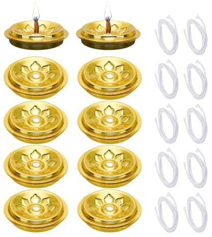 Mechas Para Lámpara De Aceites, 20 Piezas Con Soportes Flotantes De Metal, Diseño Floral, Mechas De Algodón Para Ceremonias Y Decoración, Adecuado Para Lámparas De Queroseno