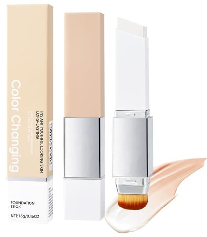 Color Changing Foundation Stick med pensel, färgskiftande foundation, 2-i-1 primermakeup, lång hållbarhet, concealer foundation för mogen hud, naturlig glöd och jämn hy (naturlig)