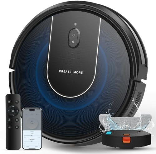 Deenkee Robot Vacuum Cleaner with Mop, 6000Pa Ultra Strong Suction,Sweeping,Vacuuming & Mopping 3-in-1 Robotic Vacuums, Auto Carpet Boost, Self-Charging,Long Running Time, Alexa/App/WiFi for Pet Hair