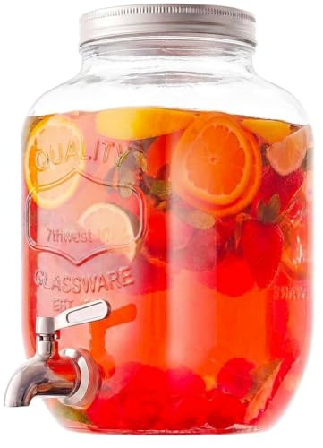 Dispensador de cristal para bebidas de 4 l con grifo cromado, apto para lavavajillas, ideal para camping o aperitivos, ideal para bar, cocina, pub, restaurante, recipiente dispensador de agua