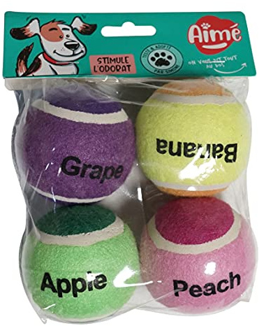 Aimé | Jouet pour Chien | Balle de Tennis au Parfum Fruité | 4 Balles de 6 cm | Pour Toutes Tailles | Stimule l'Odorat