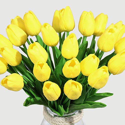 Veryhome Artificial Tulips Fake Tulip Flower Latex Material Real Touch Bouquets for Wedding Room Home Hotel Party Decoration and DIY Decor (Yellow-10PCS)