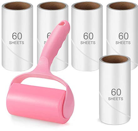 300 Sheets Lint Roller for Clothes, Pet Hair Remover, TCEBUY Extra Sticky Lint Remover Brush, Clothes Cleaner Roller, 1 Roller + 5 Refills