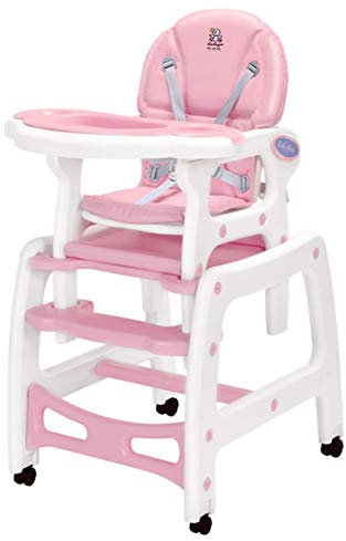 KUANDARYJ Mitwachsender Hochstuhl Baby, Verstellbar und Klappbar Verstellbare Rückenlehne Kind 5 Positionen, Abnehmbares Tablett, Aufsteckbarer Teller Komfort Polster Baby, Pink