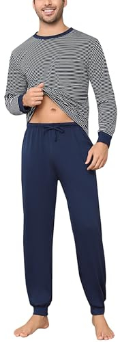 Aseniza Pijama de Algodón para Hombre - Manga Larga Ropa de Dormir con Top y Pantalones 2 Piezas - Invierno