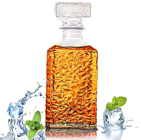Bunhut Carafe à whisky avec bouchon géométrique hermétique, carafe à liqueur en verre, bouteille de liqueur diaphane, carafe avec couvercle hermétique pour whisky, vodka, bourbon, scotch, brandy, vin