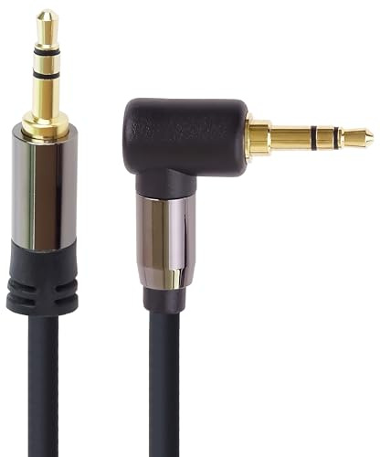PremiumCord Stereo HQ-Klinkenkabel 3,5mm, Klinkenstecker 3,5mm, StereoJack Stecker auf Stecker 90°, Aux Headset Audio Verbindungskabel, Geschirmt, Metallverbinder, M/M, Länge 5 m