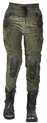 QIYUANT Mujer Pantalones de Motocicleta Pana Espesamiento Cálido Invierno Moto Jeans Resistencia al Desgarro Casual con Equipo de Protección Mejorada Desmontable Anti Caída (Verde, XS)