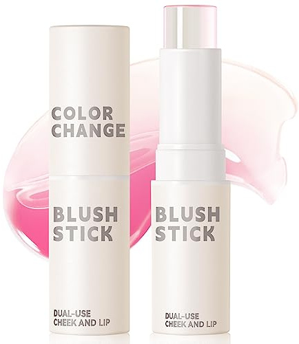 NewBang Color Changing Blush Stick for Cheeks Makeup,Clear Blush PH Temperature Changing Pink Cream Blusher Magic Waterproof Face Stick Multi-Use Lips and Cheek Tint,Matte Finish Natural Lightweight