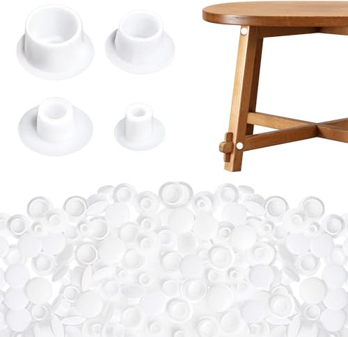 VINEST 160 Stück Abdeckung Bohrloch Weiß, Ø 5/6/8/10mm, Abdeckkappen für Bohrlöcher Schraubenabdeckung Weiss aus ABS-Kunststoff, Schrauben Abdeckkappen Weiß für Tische Schränke Sofas