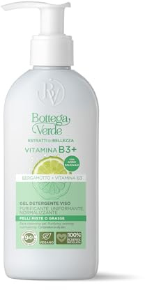 Bottega Verde - Gel Detergente Viso, Estratti di Bellezza, 200 ml, Purifica e Uniforma, Azione Normalizzante, per Pelli Miste o Grasse, con Bergamotto e Vitamina B3
