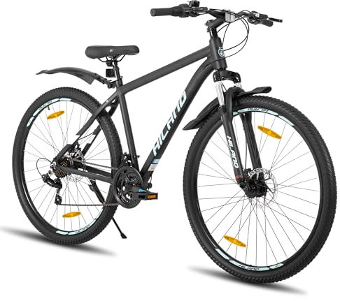 Hiland 29 Zoll Mountainbike, Aluminiumrahmen 21 Gang Schaltung MTB mit Scheibenbremse Federgabel, Mountainbike für Männer Schwarz und Blau