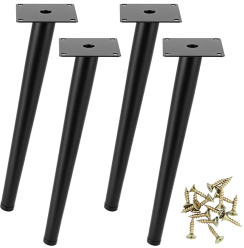 QWORK® 4Pcs Metal Table Legs 12 Inch (30 cm) - Oblique Conical Furniture Legs with No-Slip Silent Rubber Pads - for Coffee Table Dining Table Chairs Cabinets Nightstands