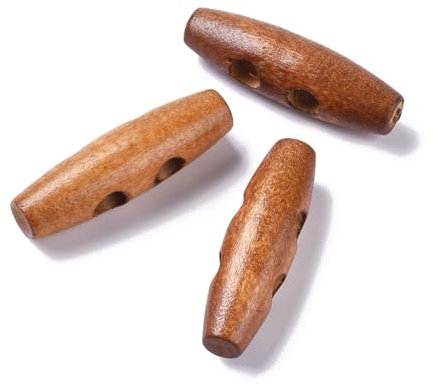 20 edle Holzknöpfe - Knebelknöpfe oval 40mm x 11mm (4,0cm x 1,1cm) orange-braun Peru braun Knebel 2 Löcher a 6,0mm je Loch - längliche Knöpfe zum annähen nähen und basteln - Jackenknöpfe Mantelknöpfe