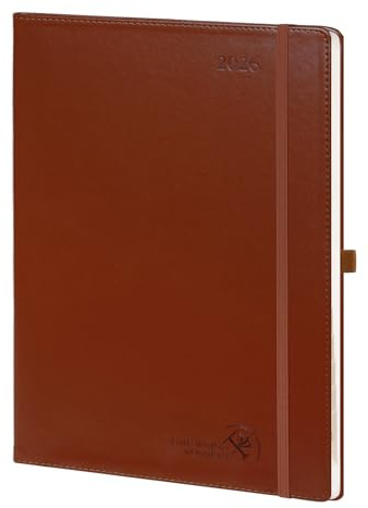 POPRUN Terminplaner 2026 A4 auf Deutsch - Wochenplaner mit 15-Minuten-Taktung & Monatsregister. Kalender 2026 Buchkalender mit PU-Leder Softcover - Braun