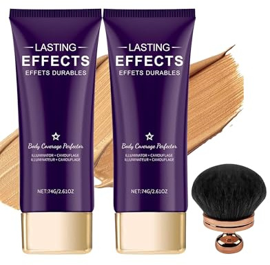 Body Coverage Perfector - Natürlich and Braun 2Pcs - 2025 Neu All-Over Complexion Perfector mit Extra großer Körper Make-up-Pinsel, Tattoo Abdeckung Wasserfest, Bein und Körper Narbe Abdeckung Make-up