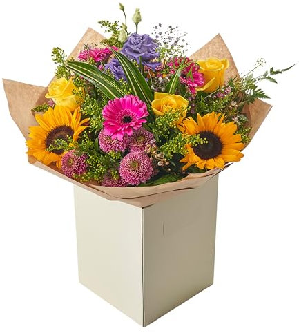 Vibrant Summer Flower Bouquet with Sunflowers, Gerberas, and Roses – Fresh Floral Gift for Celebrations, Weddings, Birthdays, Thank You, Sympathy, Indoor Decoration and Delivery
