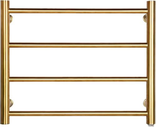 Scaldasalviette Elettrico da Parete, in Acciaio Inox 304, 58 W, a Risparmio energetico, riscaldabile a 4 Bar, per Bagno, Colore Oro, cablato.