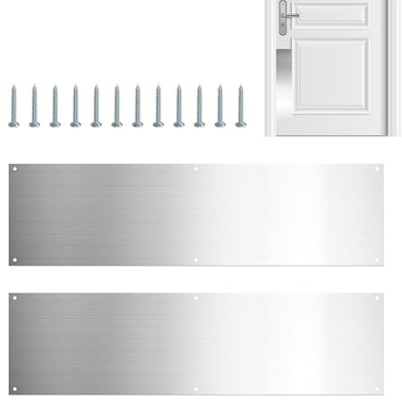 Plaques de Protection Portes - Kit Métal Brossé pour Décoration Intérieure | Accessoire Sécuritaire Inox Résistant Mural Poignée Résidence Bureau Salon Moderne Élément Antichoc Entrée Esthétique