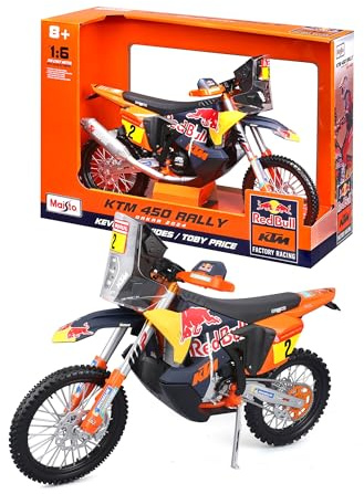 Maisto - Red Bull KTM 450 Rally Dakar 2024, Moto Miniature Diecast 1:6, Réplique Rallye Livrée Officielle, Détails Réalistes, Assorti #2 Toby Price/#47 Kevin Benavides (aléatoire), 8+ Ans