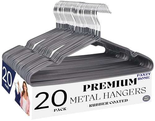 Panzy Home - Paquete de 20 perchas premium de metal con revestimiento de goma, resistentes y duraderas, organizadores de espacio para ropa para armarios, perchas para abrigos, barras y armarios (20